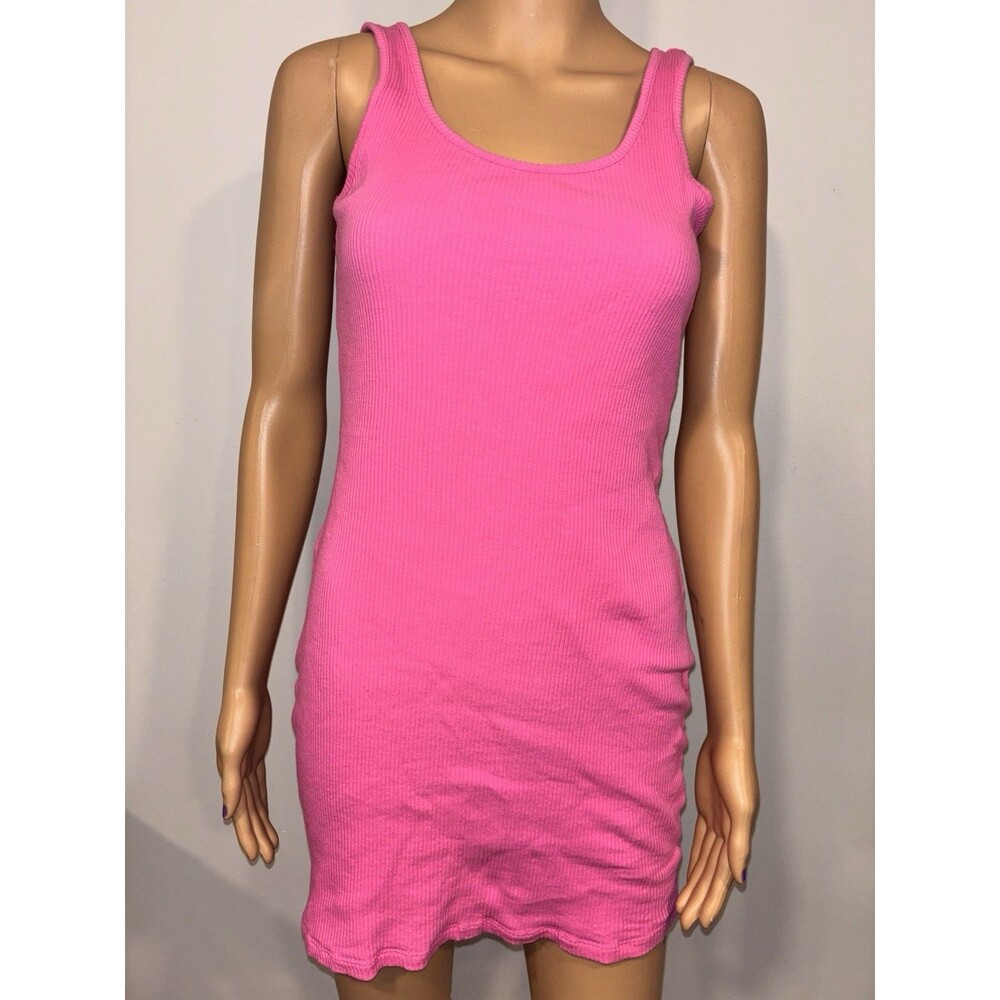 Ambiance Apparel Hot Pink Ribbed Tank Dress Mini Bodycon Scoop Neck Stretch Sz M